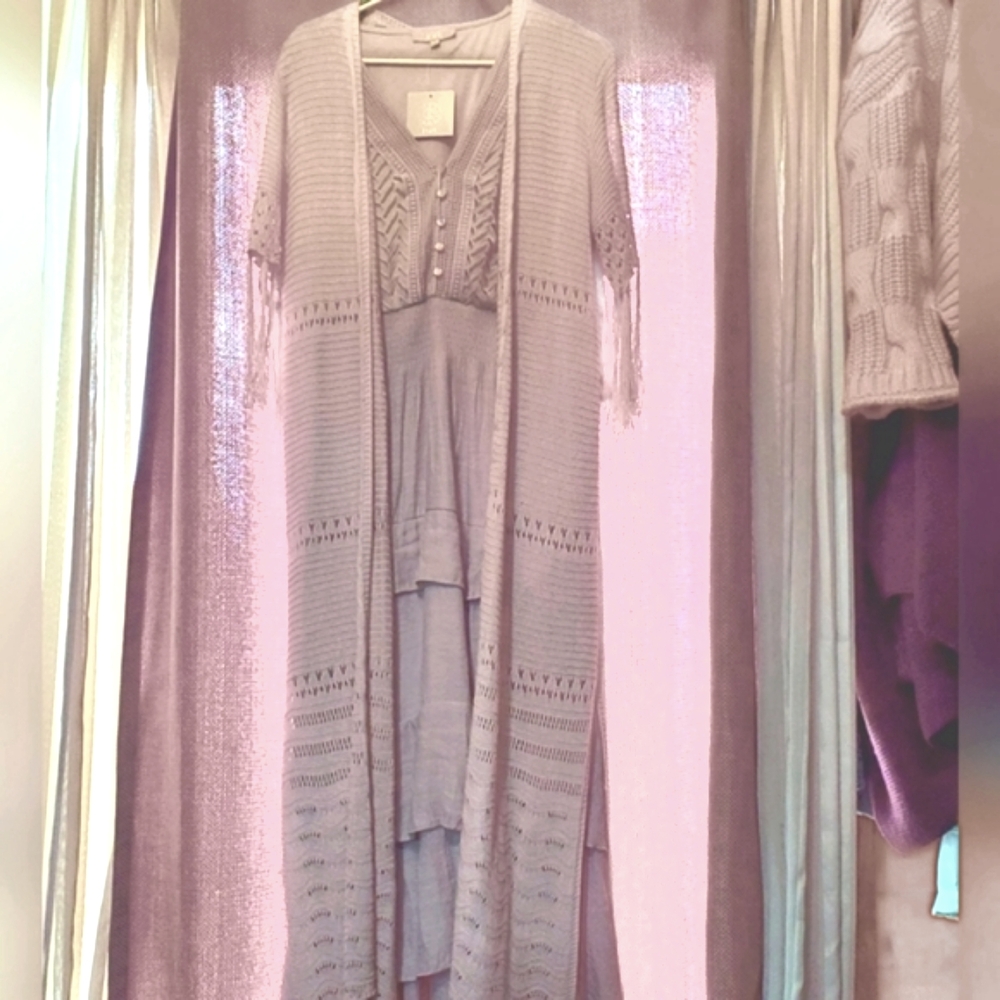 2 ITEMS: BOHO Prairie MAXI DRESS XL NWT&Davi & Dani Wrap MAXI Fringe Cardigan LG
